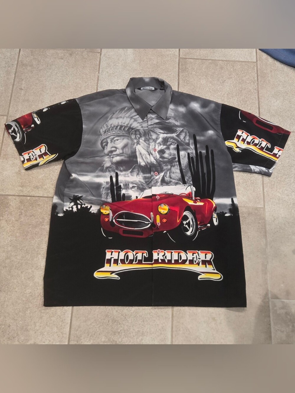 Million Guy Hot Rider T Shirt Sz L Native American Wolf Y2K Cars Streetwear
